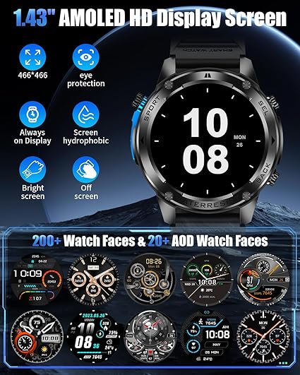 Military Smart Watch for Men with GPS, 1.43" AMOLED Smart Watch