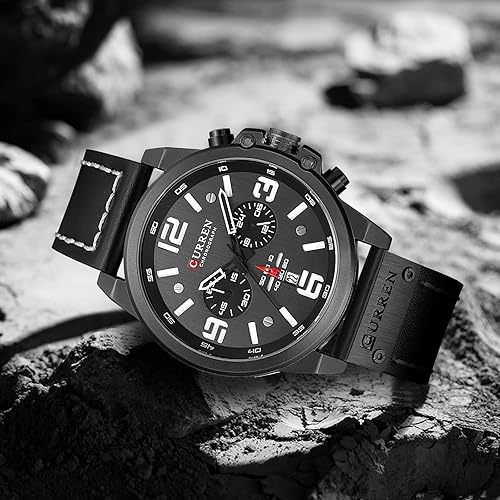 Mens Sport Military Analog Quartz Watch Classic Chronograph Sandwich Dial Business Dress Waterproof Watch