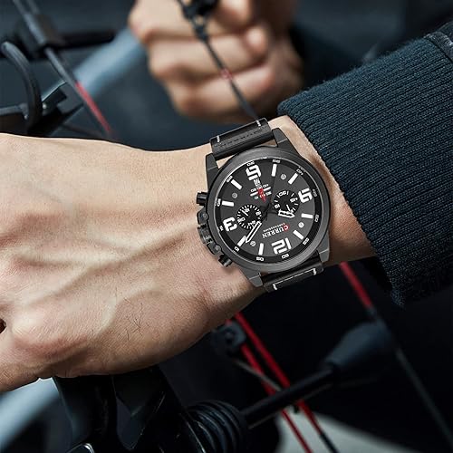 Mens Sport Military Analog Quartz Watch Classic Chronograph Sandwich Dial Business Dress Waterproof Watch