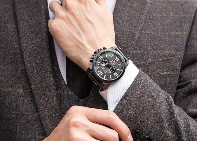 Mens Sport Military Analog Quartz Watch Classic Chronograph Sandwich Dial Business Dress Waterproof Watch