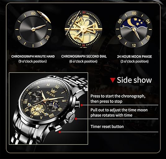 Men Waterproof Luxury Big Face Mens Watch Stainless Steel Quartz Analog Dress Watches